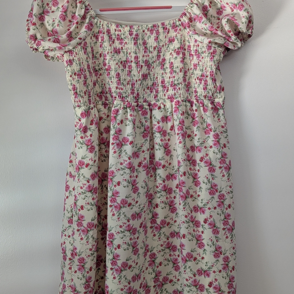 Floral Pink and White Kids Dress